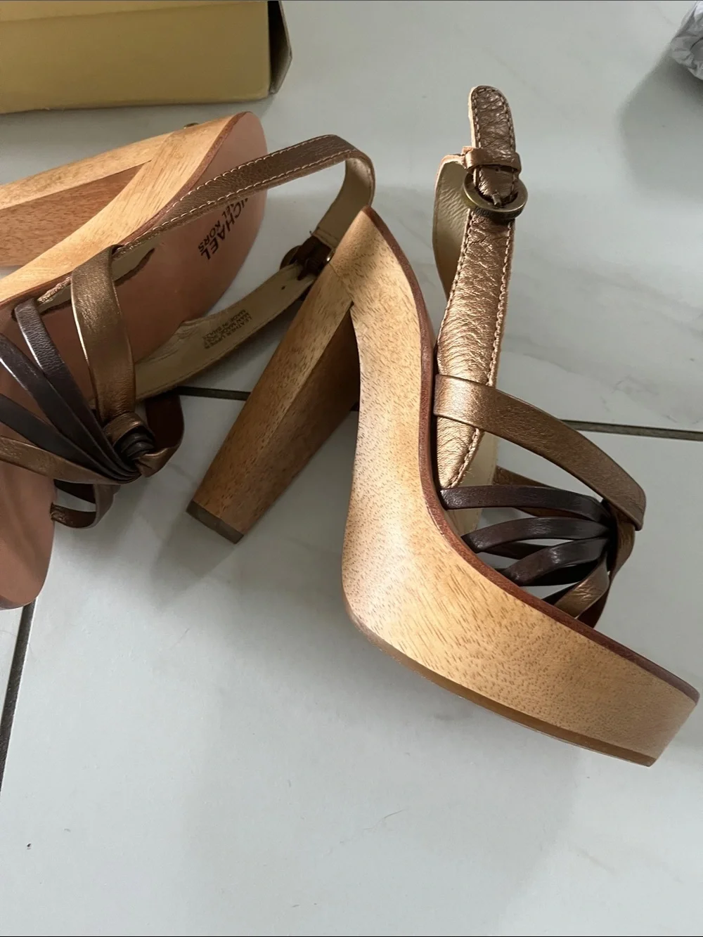 Michael Kors Bronze and Dark Brown Strappy Wedge Sandals